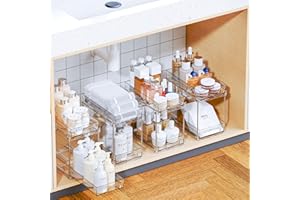 Yieach 4 Set 2 Tier Clear Under Sink Organizer,9.2 Inch Height Pull Out Drawers for Underneath Sink,Bathroom Cabinet Organize