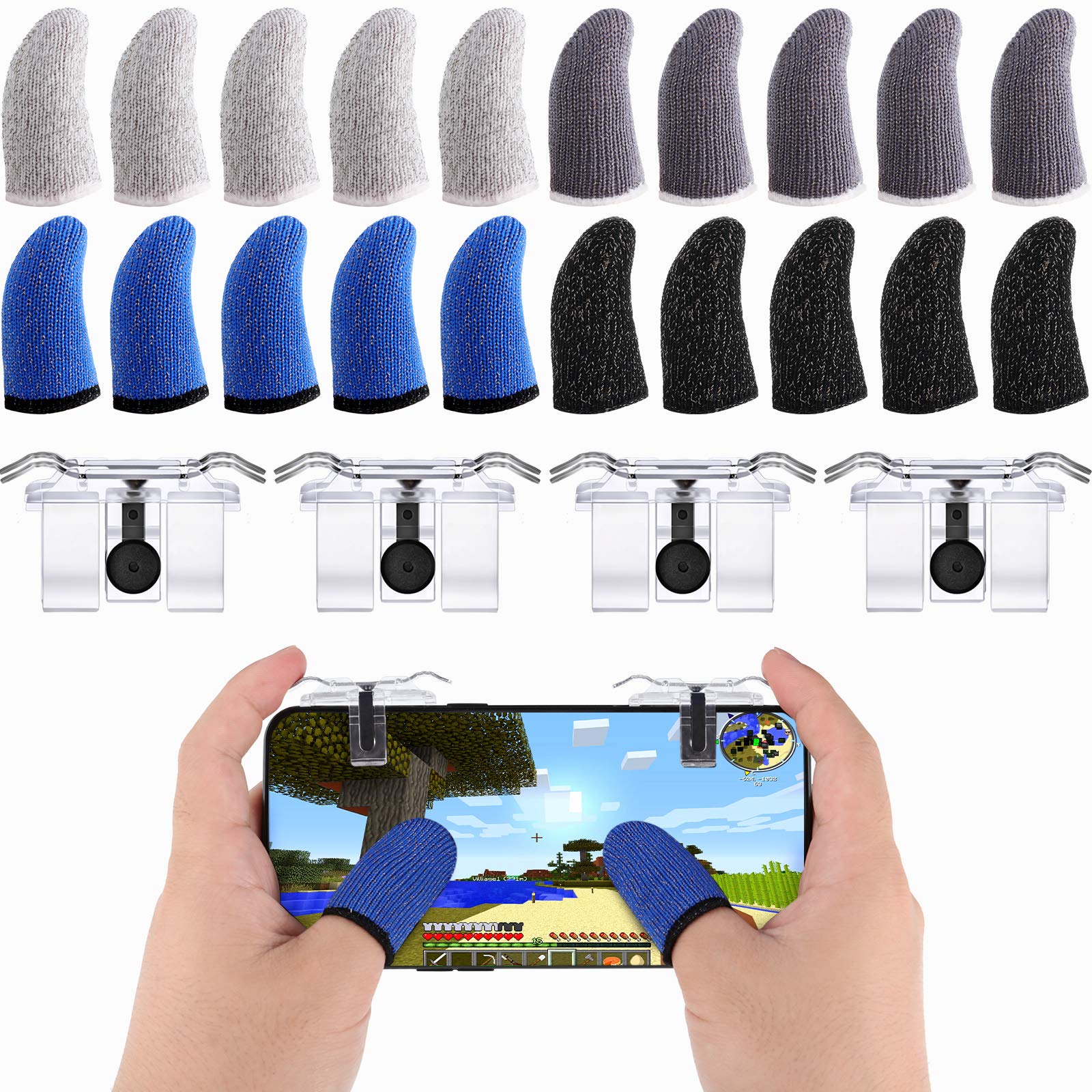 24 Pieces Mobile Gaming Finger Sleeve Touchscreen Finger Sleeve Anti-Sweat Breathable Finger Sleeve and Trigger Aim Button for Playing Mobile Phone Games