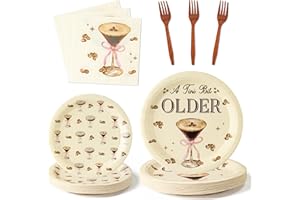 G1ngtar Martini Bow A Tini Bit Older Espresso Martini Cocktail Coffee Party Plates Supplies - Serves 24-96Pcs Party Tableware Decorations Disposable Paper Plates Napkin Fork for Birthday Bar Party
