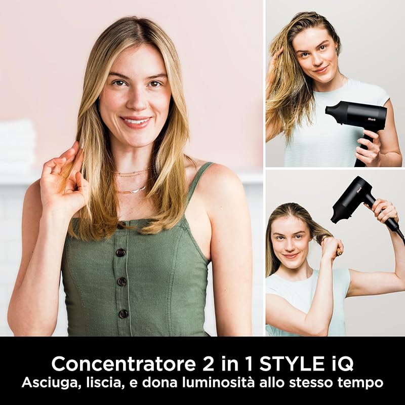 STYLE iQ Asciugacapelli e Styler per Capelli a Ioni 3 in 1, con Spazzola, Diffusore per Ricci e Concentratore, Asciugatura Veloce, Senza Danni, Impostazioni Automatiche, Nero/Oro Rosa, HD120EU