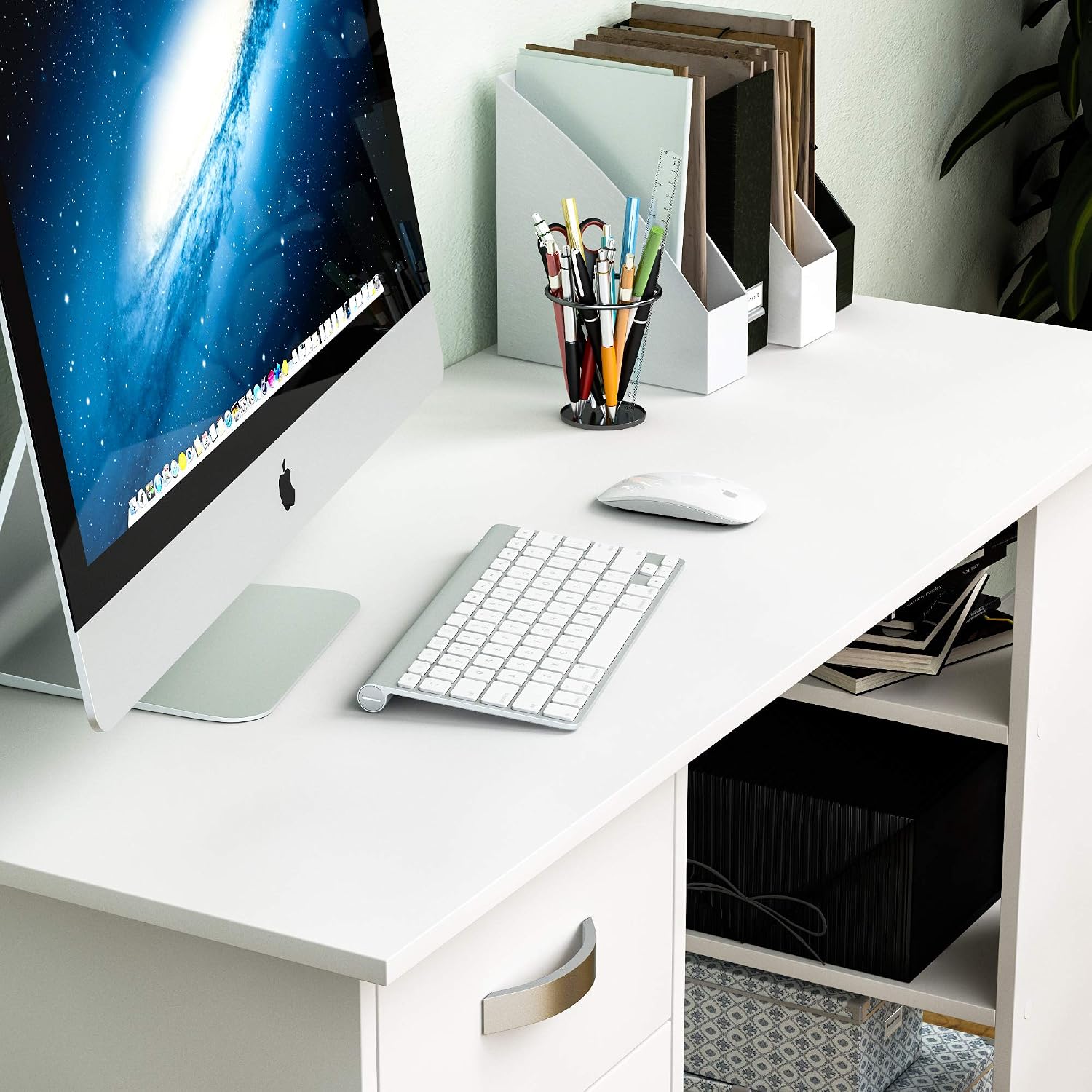 Vida Designs Mason Computer Desk with Shelves and 3 Drawers, Home Office PC/Laptop Gaming Table, Study Workstation, Furniture White - Image 5