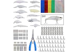 AGOOL Unpainted Fishing Lures DIY Minnow Kit - 280/363pcs Blank Hard Crankbait Set Pliers Scissors,Treble Hooks,Split Rings,Stickers,3D Eyes for Making Lures DIY Fishing Tackle Kit