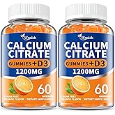(2 Pack)Calcium Citrate 1200mg with Vitamin D3 Gummies for women & Men,Calcium Citrate Supplements for Bone & Teeth Support,High Absorption-Easy to Digest, Sugar Free,Vegan,Orange Flavor,60 Day Supply