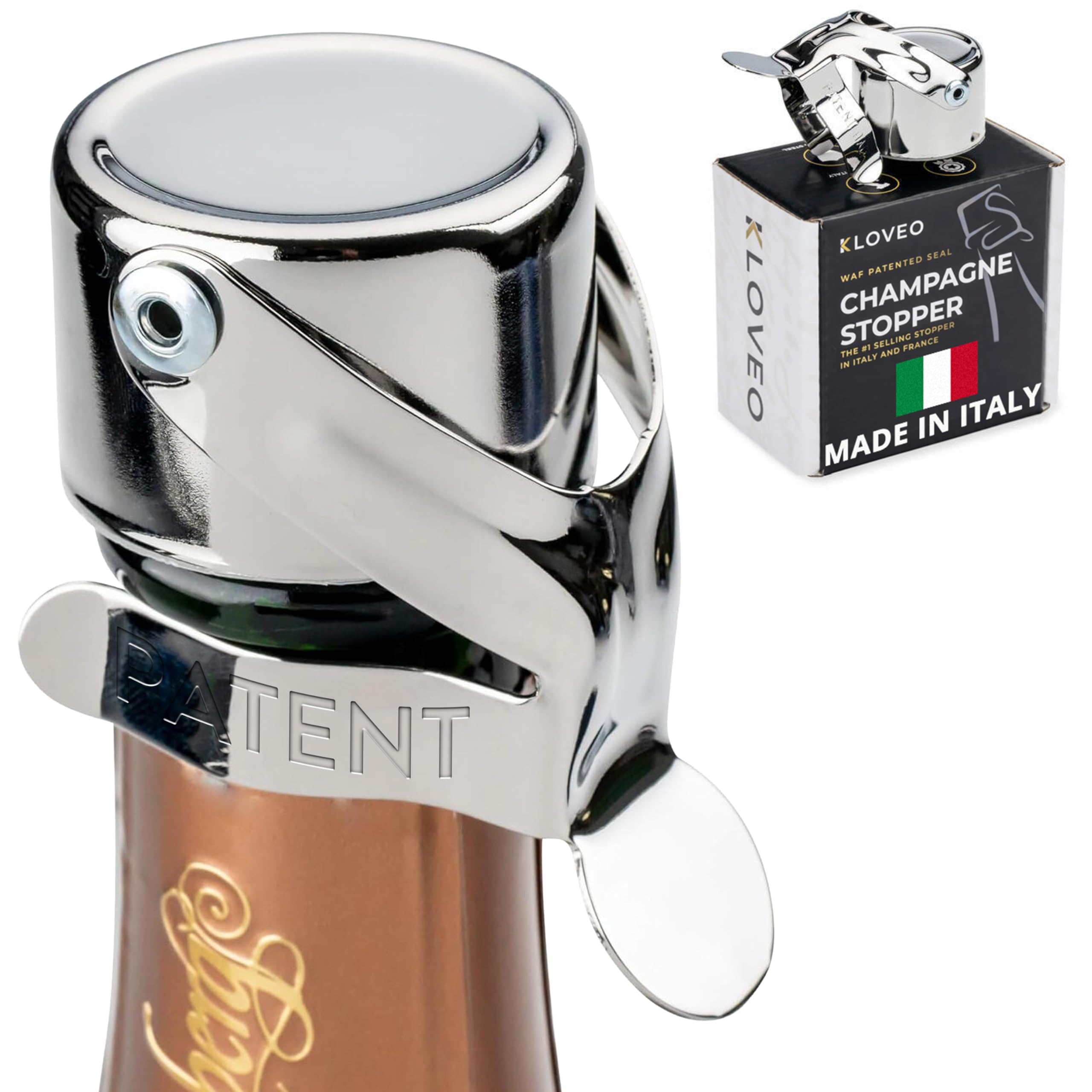 Champagne Stoppers by Kloveo – Patented Seal (No Pump Needed), Made in Italy – Professional WAF Champagne Bottle Stopper – Prosecco, Cava & Sparkling Wine Stopper, Prosecco Gifts for Women