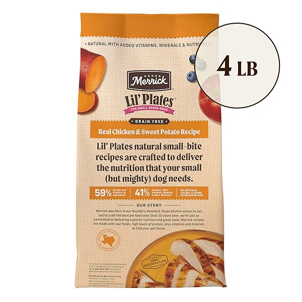 MERRICK LIL’ PLATES PREMIUM GRAIN FREE DRY DOG FOOD FOR SMALL DOGS, REAL CHICKEN AND SWEET POTATO KIBBLE – 4.0 LB. BAG