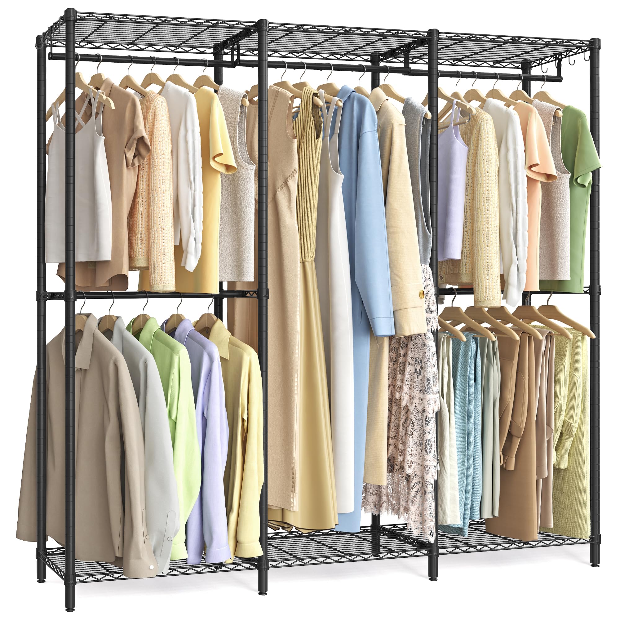 Photo 1 of SONGMICS Clothing Rack, Heavy-Duty Garment Rack with Adjustable Storage Shelves and Hanging Rails, Hooks, Freestanding Portable Wardrobe Closet Rack, Ink Black ULGR436B01