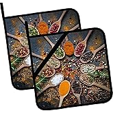 Colorful Spices and Herbs Pot Holders Set of 2,Kitchen Heat Resistant Potholder for Microwave Cooking Baking Oven and BBQ