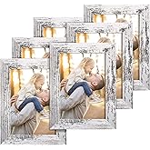 TWING 5x7 Picture Frame Set of 6,Multi Rustic Photo Frame Collage for Tabletop Display or Wall Hanging,Distressed White,Ideal Gifts