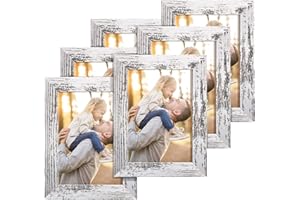 TWING Rustic Picture Frames 5x7 Set of 6, Distressed White Composite Wood Farmhouse Photo Collage Frame For Wall Decor Mounting or Table Display, Ideal Valentine Gifts for Him/Her