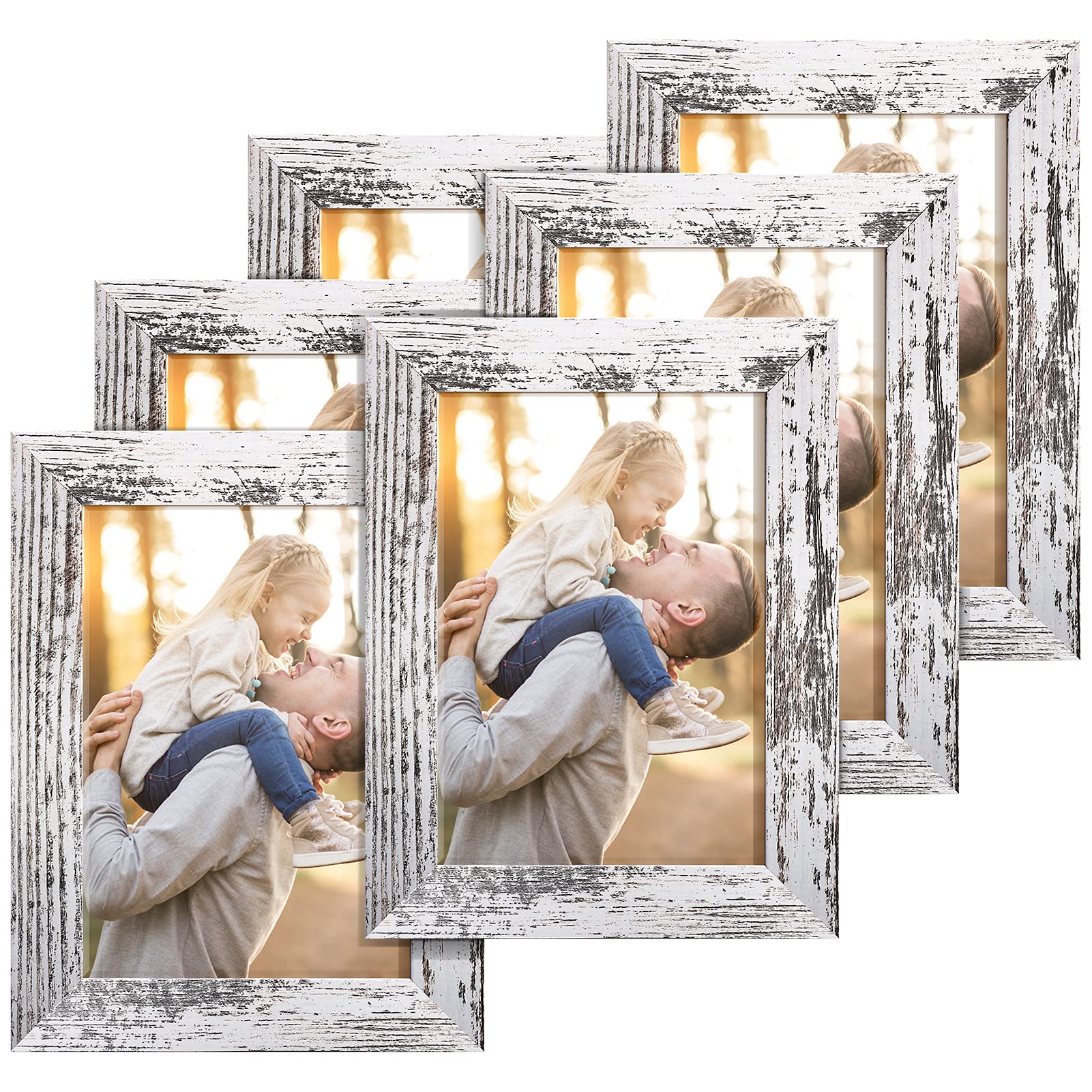 TWING 5x7 Picture Frame Set of 6,Multi Rustic Photo Frame Collage for Tabletop Display or Wall Hanging,Distressed White,Ideal Gifts