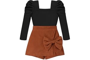 KISSB Toddler Girl Clothes Square Neck Puff Sleeve Top and Skort Set 2PCS Fall Winter Girls Outfits