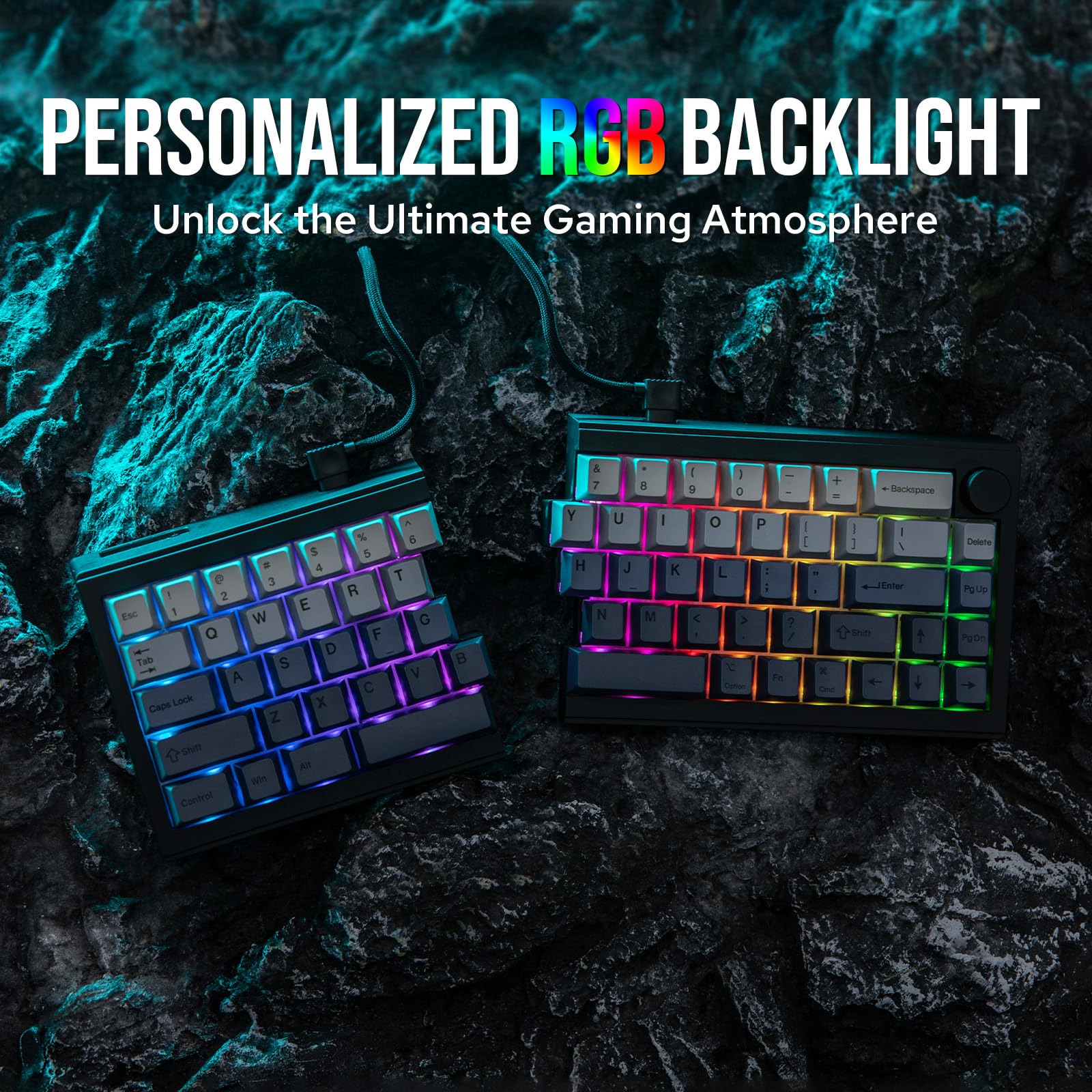 EPOMAKER Split65 QMK/VIA Programmable Keyboard, Wireless Mechanical Keyboard in 2.4Ghz/Bluetooth/Type-C, Ergonomic Gaming Keyboard in Split Layout with RGB Backlit (Wisteria Linear Switch)