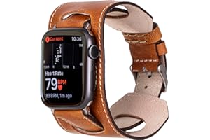 HARDISTON Cuff Watch Band Compatible with Apple 45mm for Men & Women, Handmade Genuine Leather, Compatible with iWatch Series 11 10 9 8 7 6 5 4 3 2 1 SE Ultra, Wrist Bracelet Band, Medium/Band-Amber