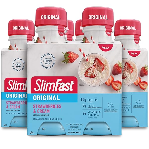 SLIMFAST MEAL REPLACEMENT SHAKE, ORIGINAL STRAWBERRIES & CREAM, 10G OF READY TO DRINK PROTEIN FOR WEIGHT LOSS, 11 FL. OZ BOTTTLE
