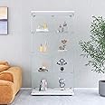Goujxcy 4-Shelf Glass Display Cabinet with Double Doors, 64" Contemporary Glass Cabinet Floor Standing Curio Cabinet Collection Display Case Storage Rack Corner Cabinet Tempered Glass Frame Bookshelf
