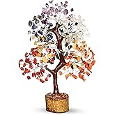 PYOR 7 Chakra Crystal Bonsai Tree, 10-12 inch, Red, Amethyst, Lapis, Carnelian, Clear Quartz, Yellow Aventurine, Green Aventurine, Silver Wire
