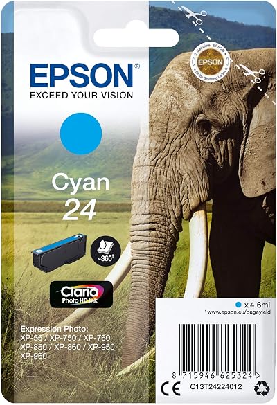 Epson 24 Cyan Elephant Claria Photo HD Ink Cartridge EPSON T2422 Printer