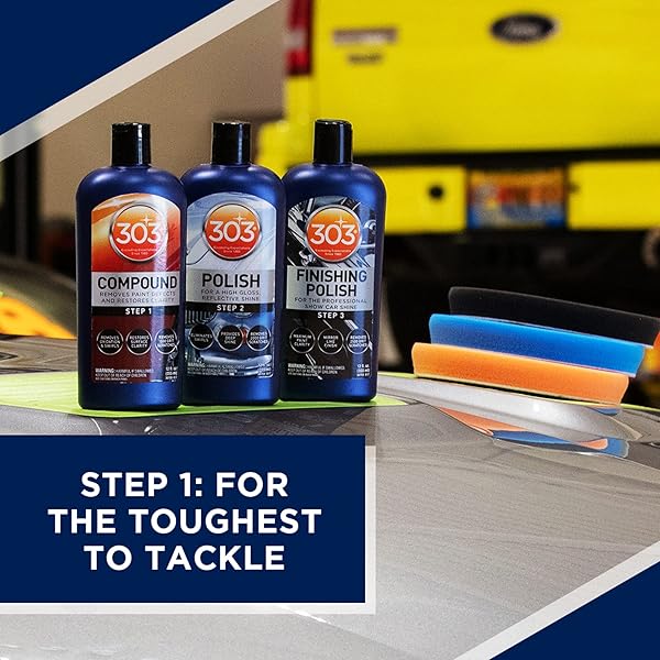 303 PRODUCTS COMPOUND – REMOVES PAINT DEFECTS AND RESTORES CLARITY – REMOVES OXIDATION AND SWIRLS – RESTORES SURFACE CLARITY – REMOVES 1500 GRIT SCRATCHES (STEP 1), 12 FL. OZ. (30705)