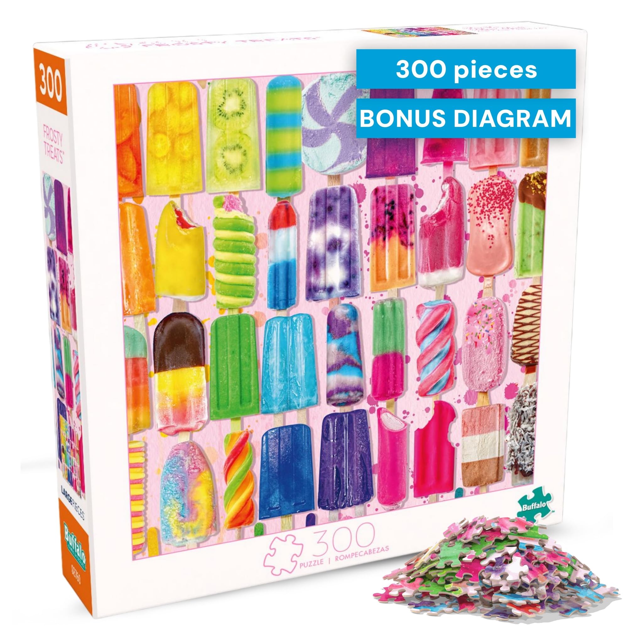 Buffalo Games - Frosty Treats - Lars Stewart - 300 Piece Large Jigsaw Puzzle for Adults - Playful Summer Ice Cream Art - Finished Size is 21.25 x 15.00, Oversized Pieces