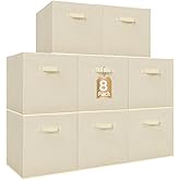 STORAGE MANIAC Storage Cubes, 13 Inch Collapsible Storage Bins with Handles, 8 Pack Fabric Foldable Bins for Organization, Durable Storage Bins for Closet, Shelves, Offices, Toys, 8-Pack Beige