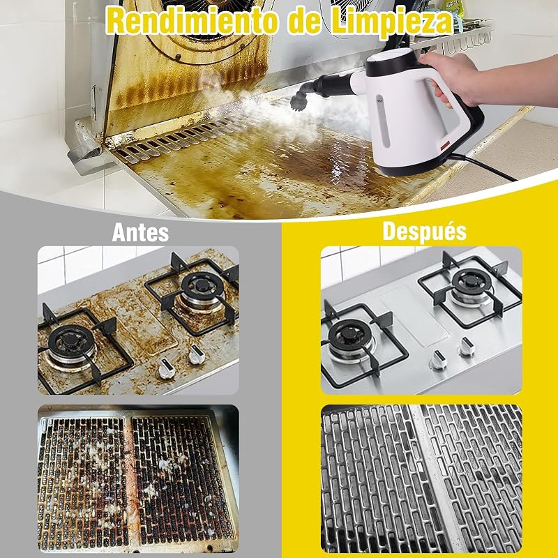 Limpiador a vapor de mano, 400 ml, limpiador a vapor a presión multiusos con 9 accesorios, limpiador a vapor sin productos químicos para uso doméstico, limpieza de suelos, azulejos, ventanas