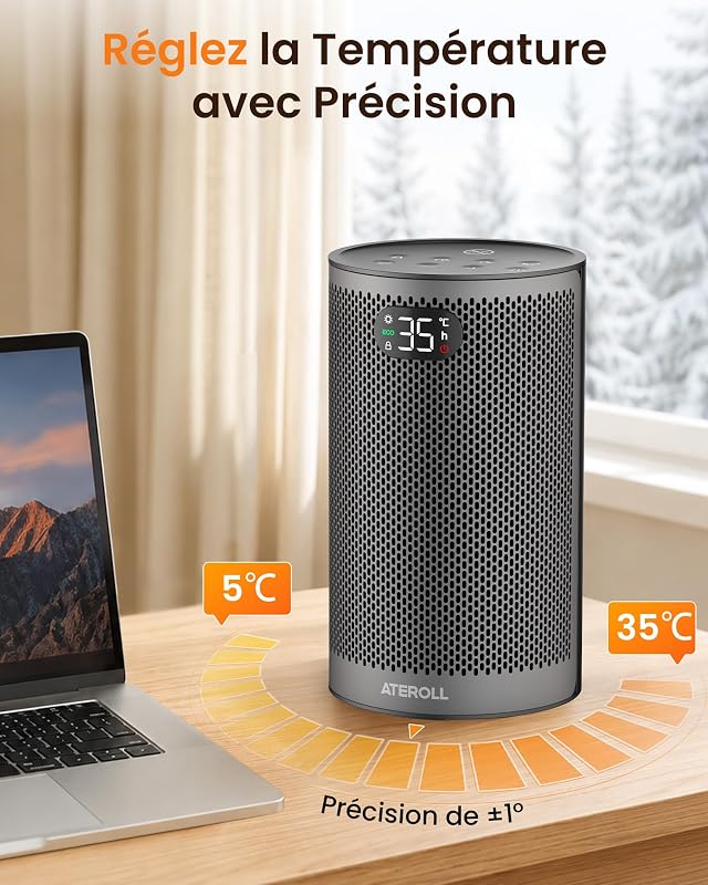 Radiateur Basse Consommation 1500W, 3 Modes Chauffage Portable — photo 5 sur 8