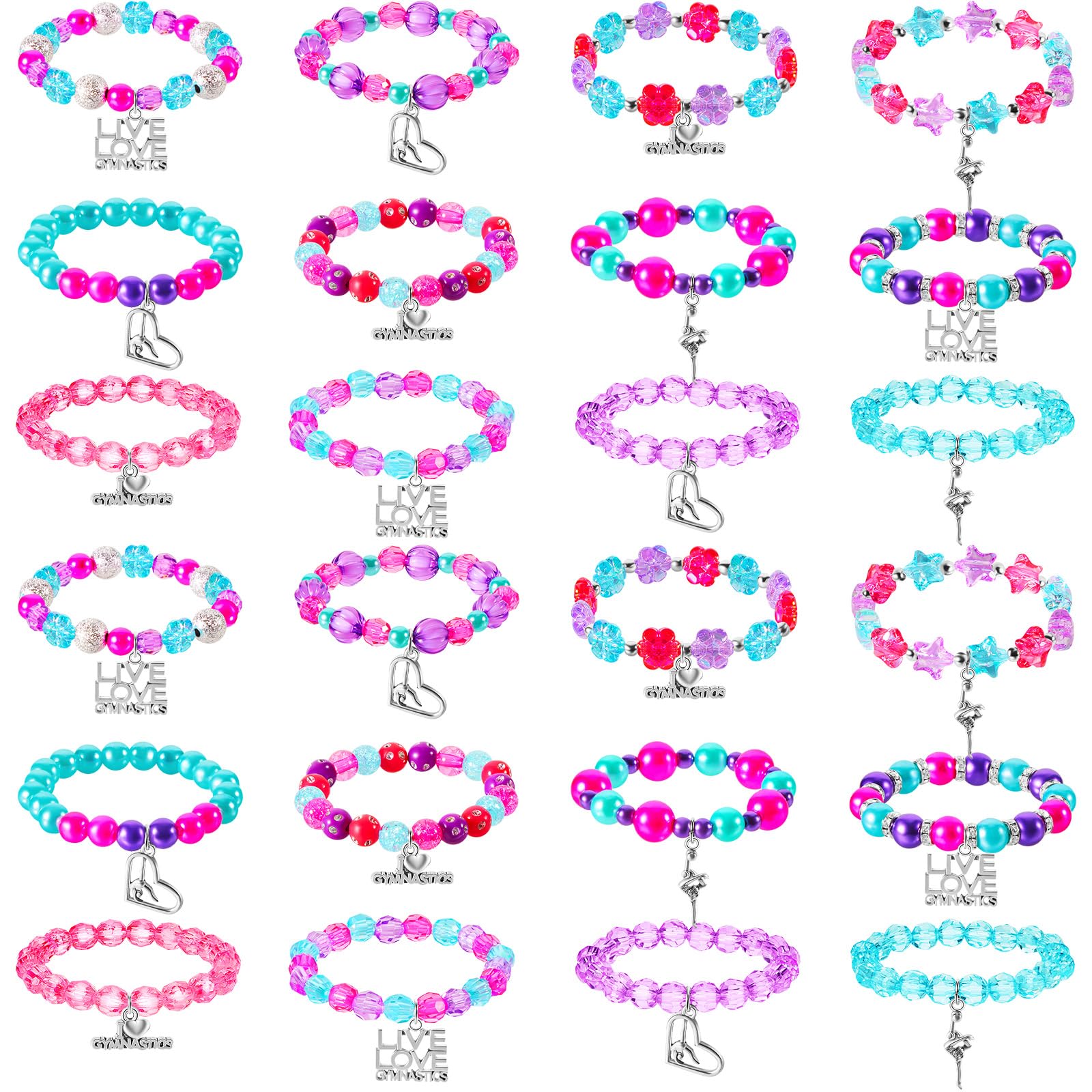 Photo 1 of Sasylvia 24 Pcs Gymnastics Bracelets Bulk Gymnastics Gifts Pink Sports Fan Bracelets Jewelry Charm Birthday Party Favors Supplies for Girls Women