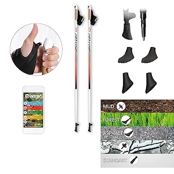 ATTRAC Nordic Walking Stöcke Aluminium inklusive Workout und Handgelenkschlaufen mit Click & GO System I GRATIS - Nordic Walk
