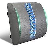 FuturaLoom Lumbar Support Pillow for Office Chair and Car,Back Support for Office Chair,Charcoal Memory Foam Back Cushion with Breathable Mesh Cover,Double Adjustable Straps,Grey