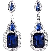 BriLove Women's Wedding Bridal Crystal Emerald Cut Infinity Figure 8 Chandelier Dangle Earrings
