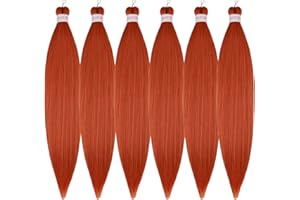 Gozill Ginger Orange Braiding Hair Pre Stretched Kanekalon Braiding Hair Extension 26 Inch 6 Packs Colored Synthetic Fake Hair for Braiding