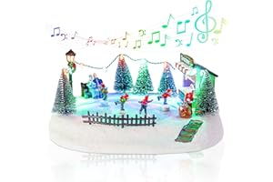 Bshine Christmas Village Houses - Musical Christmas Village Building with Skating Pond &Moving Skaters USB/Battery Operate Figurines with LED Lights for Xmas Indoor Tabletop Decor
