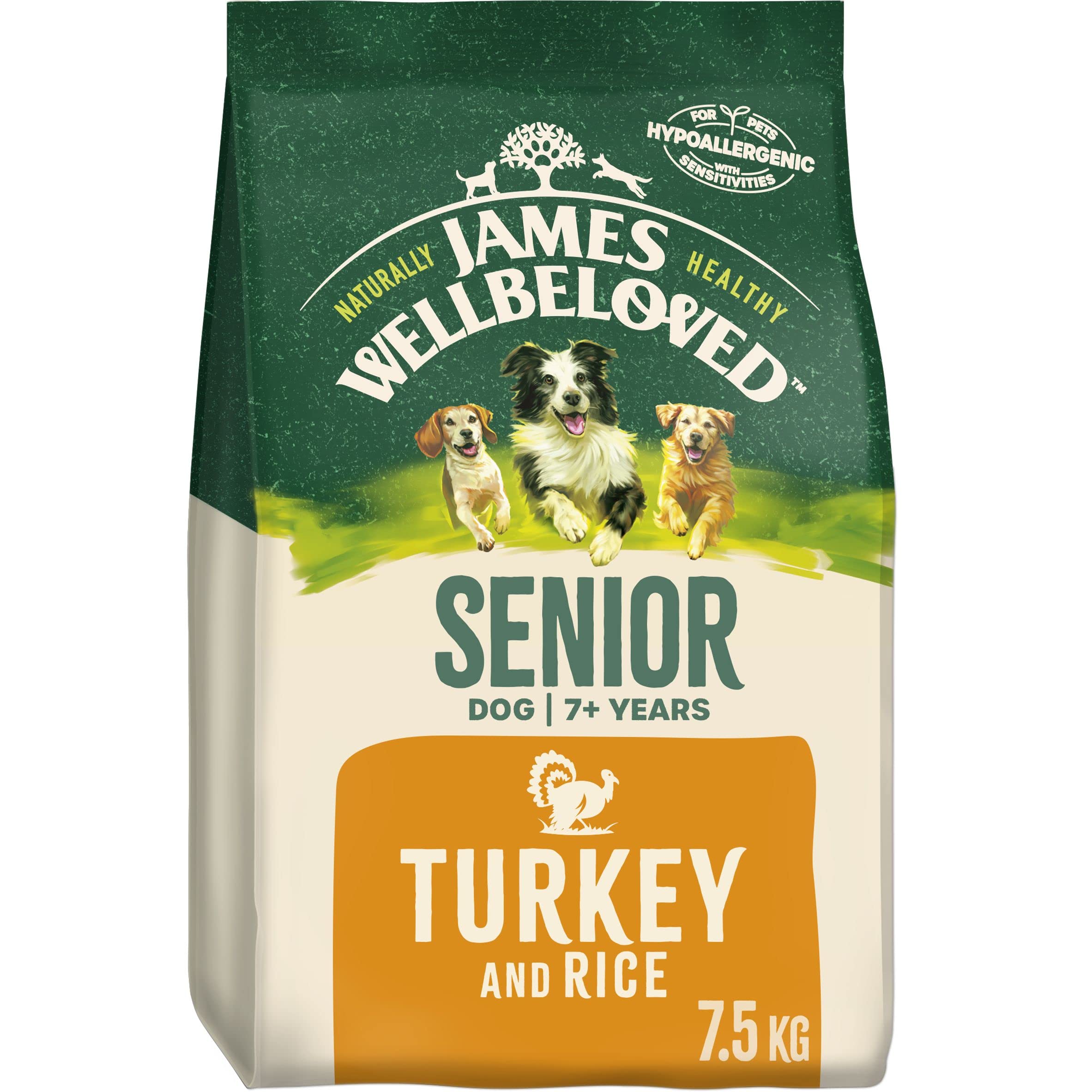 James Wellbeloved Senior Turkey & Rice 7.5 kg Bag, Hypoallergenic Dry Dog Food