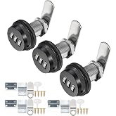 Kitmose 3 Pack Combination Cabinet Lock Password Lock 1 1/8" Cylinder Black | Keyless Security Combo Cam Locks Round in Chrome Finish for Cabinet Filing Drawer Mailbox RV Storage Replacement