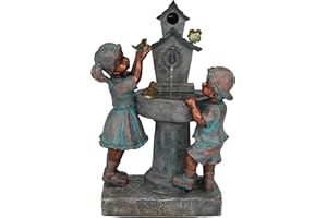 Sunnydaze 30-Inch Boy and Girl at Bird Bath Outdoor Water Fountain - Electric Submersible Pump with Adjustable Flow