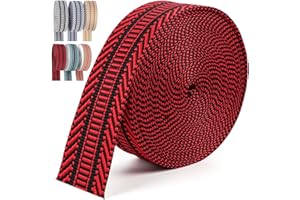 PECMER 6 Yards Red Jacquard Cotton Webbing-Nylon Webbing 1.5 inch-1 1/2 inch Ribbon Polyester Webbing for Straps Seat Belt Crafts Pet Collars Leash Backpack Strap Belt -38mm
