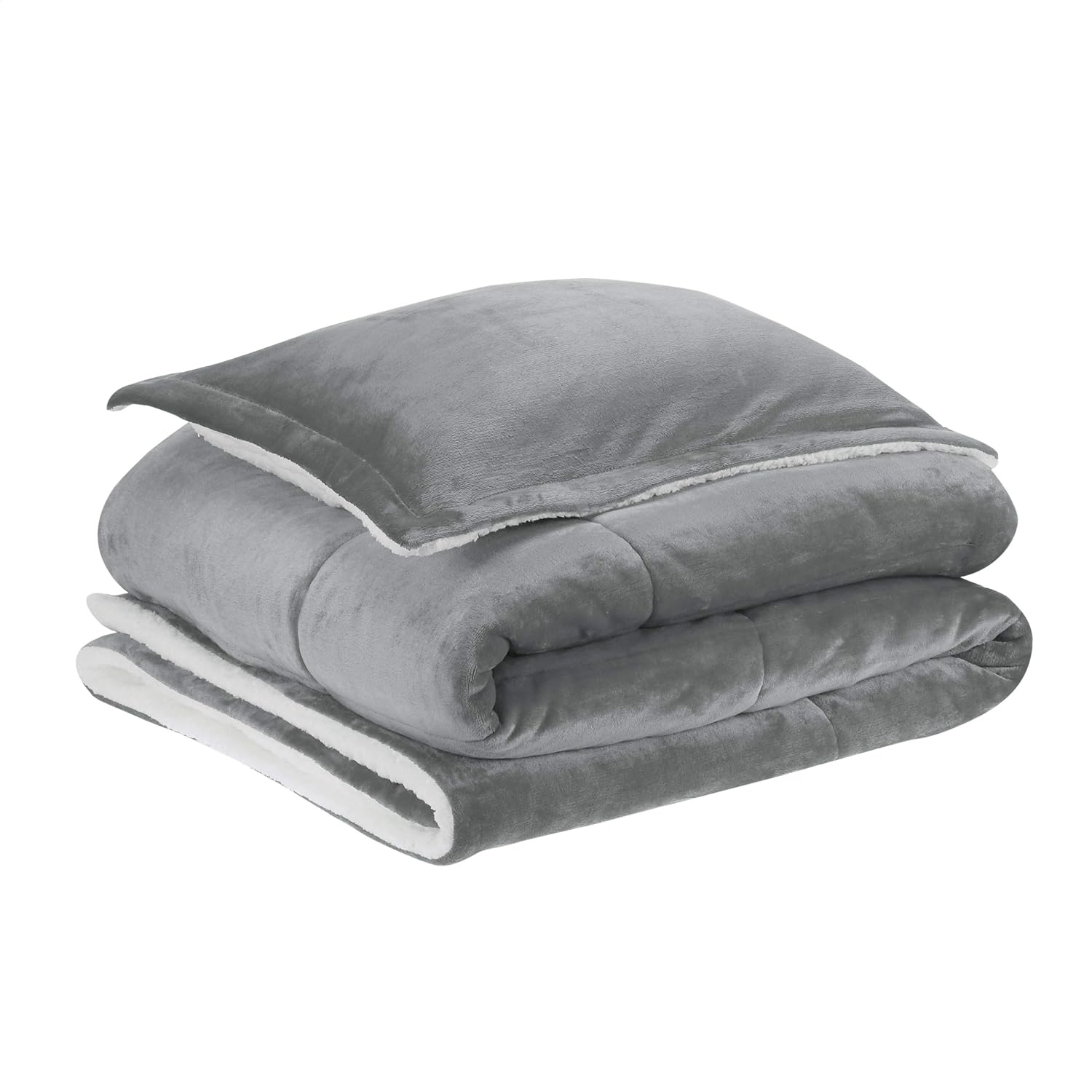 Basics Ultra-Soft Micromink Sherpa Comforter Bed Set, Full or Queen, Gray - 3-Piece: Home & Kitchen