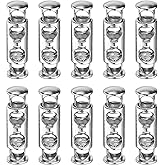 uxcell 10Pcs Double Hole Cord Locks, 5mm Metal Spring Toggle Stopper Clip for Shoelaces Drawstrings Paracord, Silver, 8mm Dia