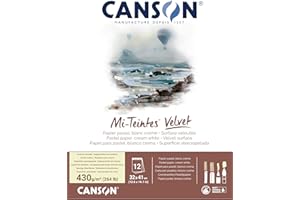 Canson Mi-Teintes Velvet Drawing Paper Pad, Cream White, Glue Binding, (260lb/430g), 12 Sheet, 12.6x16.1 inch, 1 Count