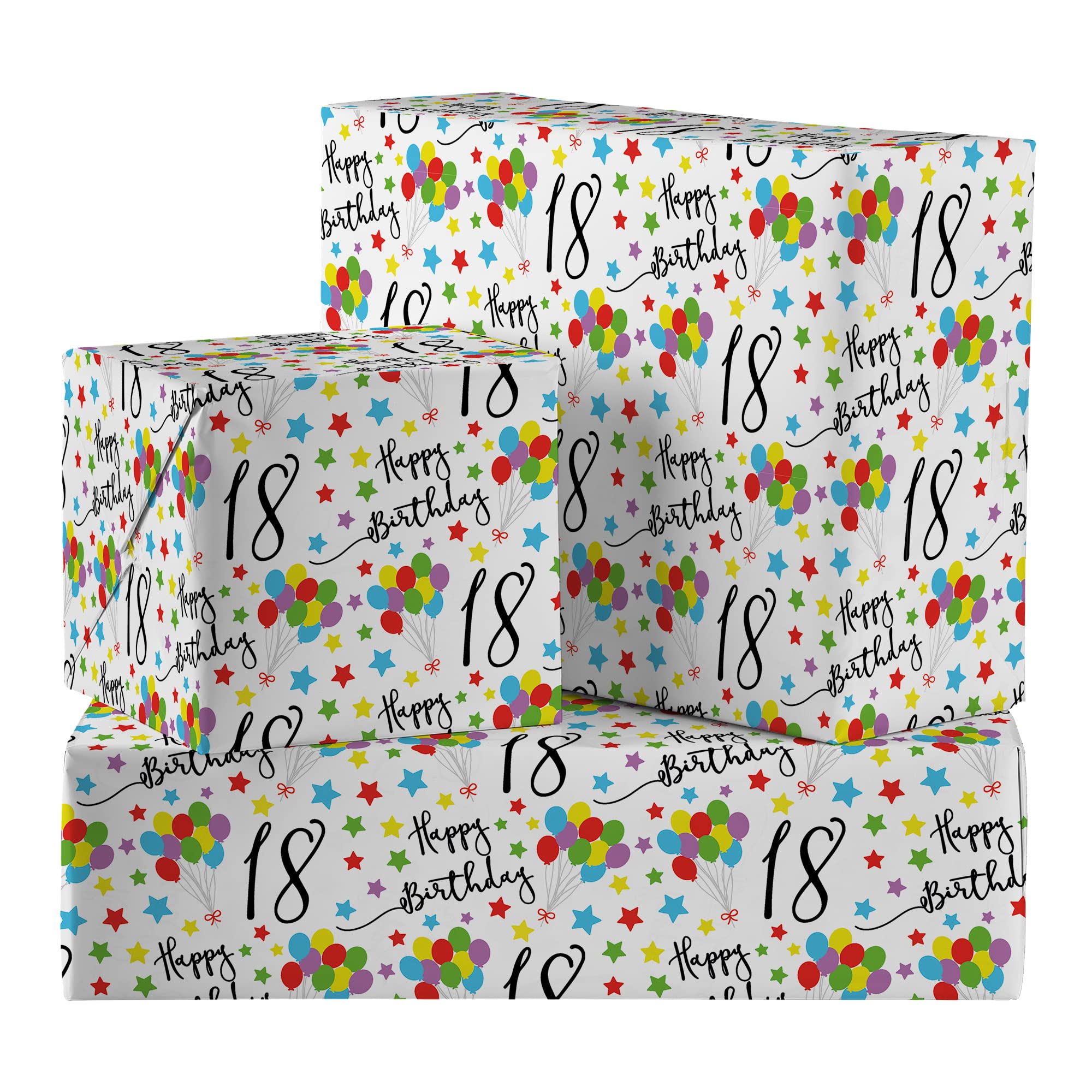 Hunts England - 2 Sheets Of 18th Birthday Luxury Wrapping Paper - Includes 2 Gift Tags - Age 18 Folded Gift Wrap For Him/Her - Iconic Collection - Colourful Age Eighteen Gift Wrap For Men/Women