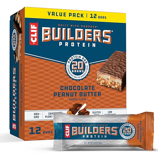 CLIF BUILDERS – CHOCOLATE PEANUT BUTTER FLAVOR – PLANT BASED PROTEIN BARS – GLUTEN FREE – NON-GMO – LOW GLYCEMIC – 20G PROTEIN – 2.4 OZ. (12 PACK)