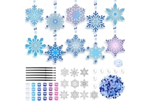 Beeveer 30 Sets Winter Snowflake Suncatchers Art Kits DIY Christmas Snowflake Suncatcher Crafts Paint Your Own Window Ornaments for Adults Winter Xmas Activity Party Favor