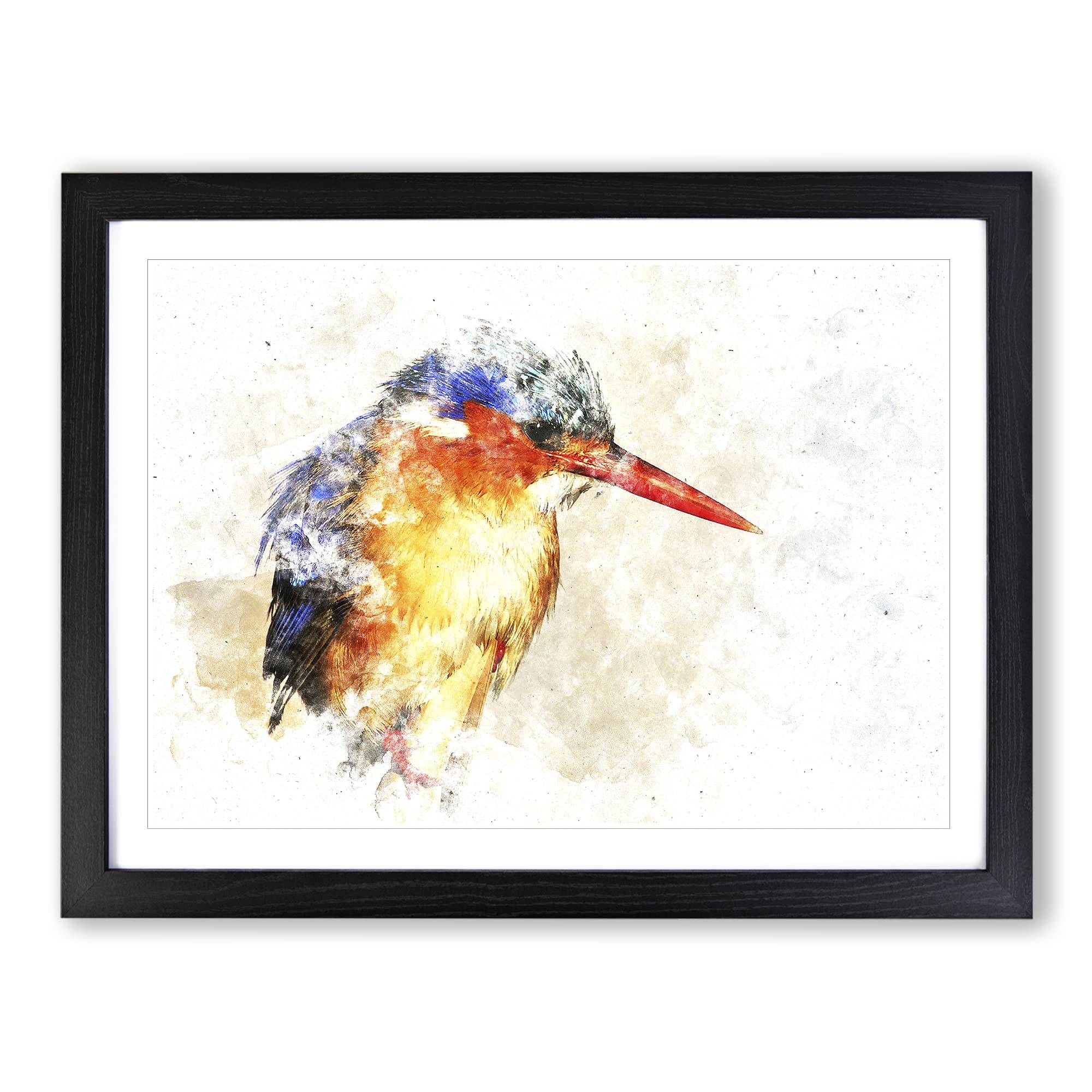 Exquisite Kingfisher Bird Watercolour Modern Framed Print | A4 Black Framed Wall Art | Ready to Hang | Modern Historical Picture | Living Room Bedroom Lounge Office
