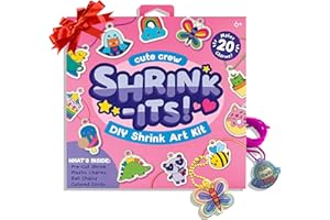 Ooly 28 PC DIY Shrinking Art Kit for Kids, 20 Plastic Pre Cut Charms and More, No Mess Creative Activity Jewelry Making Kit, Christmas Crafts for Kids - Cute Crew