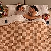 Bearhug Heated Blanket King Size 100" x 90" Dual Controller Electric Blanket, Reversible Brown Plaid Sherpa Heating Blanket, 10-Heat Levels & 1-12H Auto Off, ETL, Machine Washable