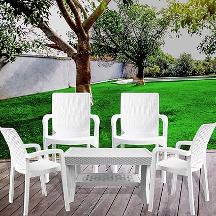 ITALICA Armchair and Table Combo (White) - Set of 4 Chairs