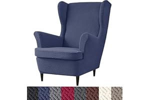 HFCNMY Wingback Chair Slipcover, 2 Piece Stretch Jacquard Wingback Chair Covers Thick Wing Back Chair Covers with Arms Wing Chair Slipcover Wing Back Chair Cover with Elastic Bottom Blue