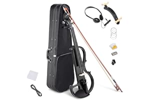 AW 4/4 Electric Violin Full Size Wood Silent Fiddle Musical Instrument Fittings Headphone Beginner Black