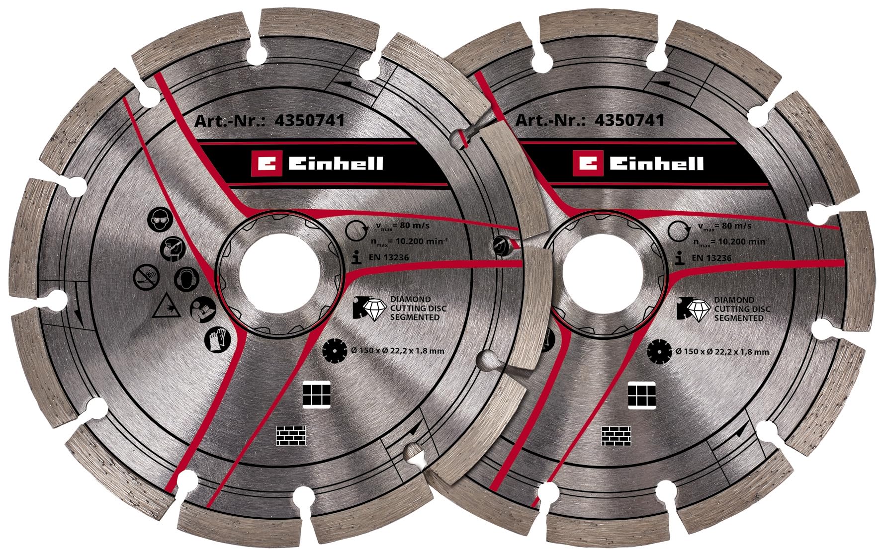 Original Einhell 150 mm Diamond Cutting Disc Kit for Grooving Machine (Diameter 150 mm, 2 Units, 22.23 mm Centre Bore for TE-MA 1700 Einhell Grooving)