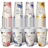 Dandat 100 Pcs Christian Disposable Coffee Cups with Lids 16 oz Floral Tea Scripture Paper Cups Bulk Bible Verse Coffee Drinkware for Religious Church Wedding Baby Shower Home Offices Supplies